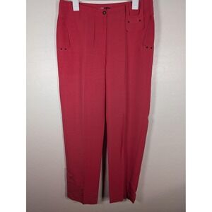 Jamie Sadock Pants Womens 10 Red Golf Lightweight Linen Blend Pockets Cargo